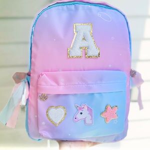 Custom backpack for girls, stoney clover, letter patch bag, back to school